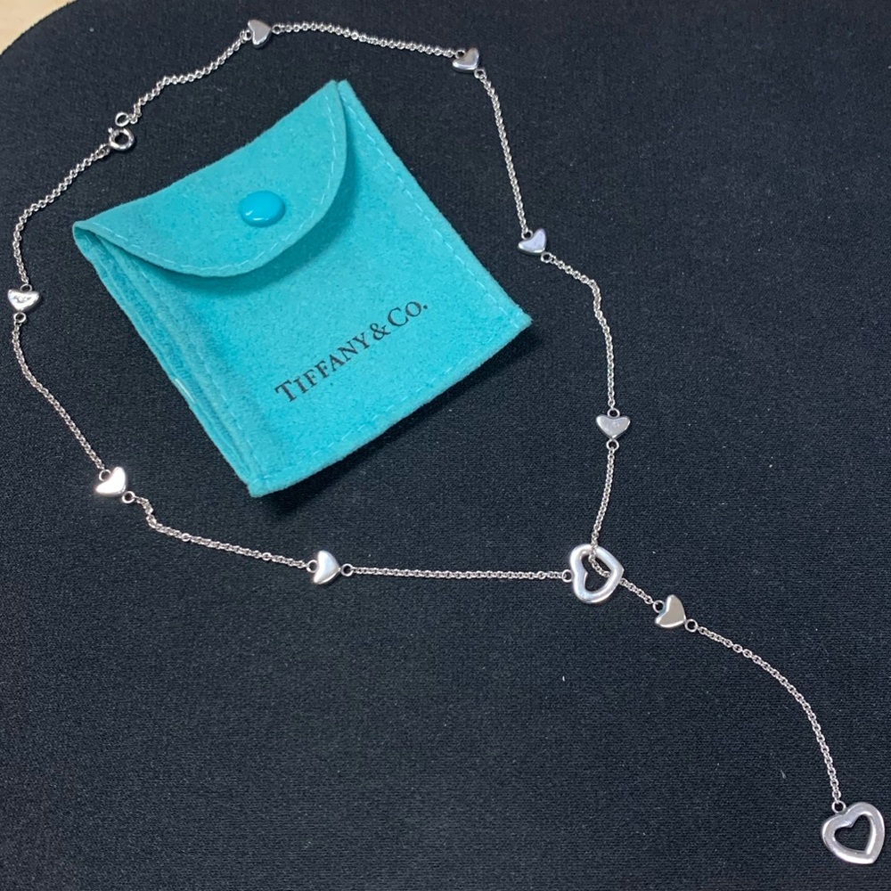 Tiffany & Co. Multi Heart Station Lariat Necklace Sterling Silver with Pouch
